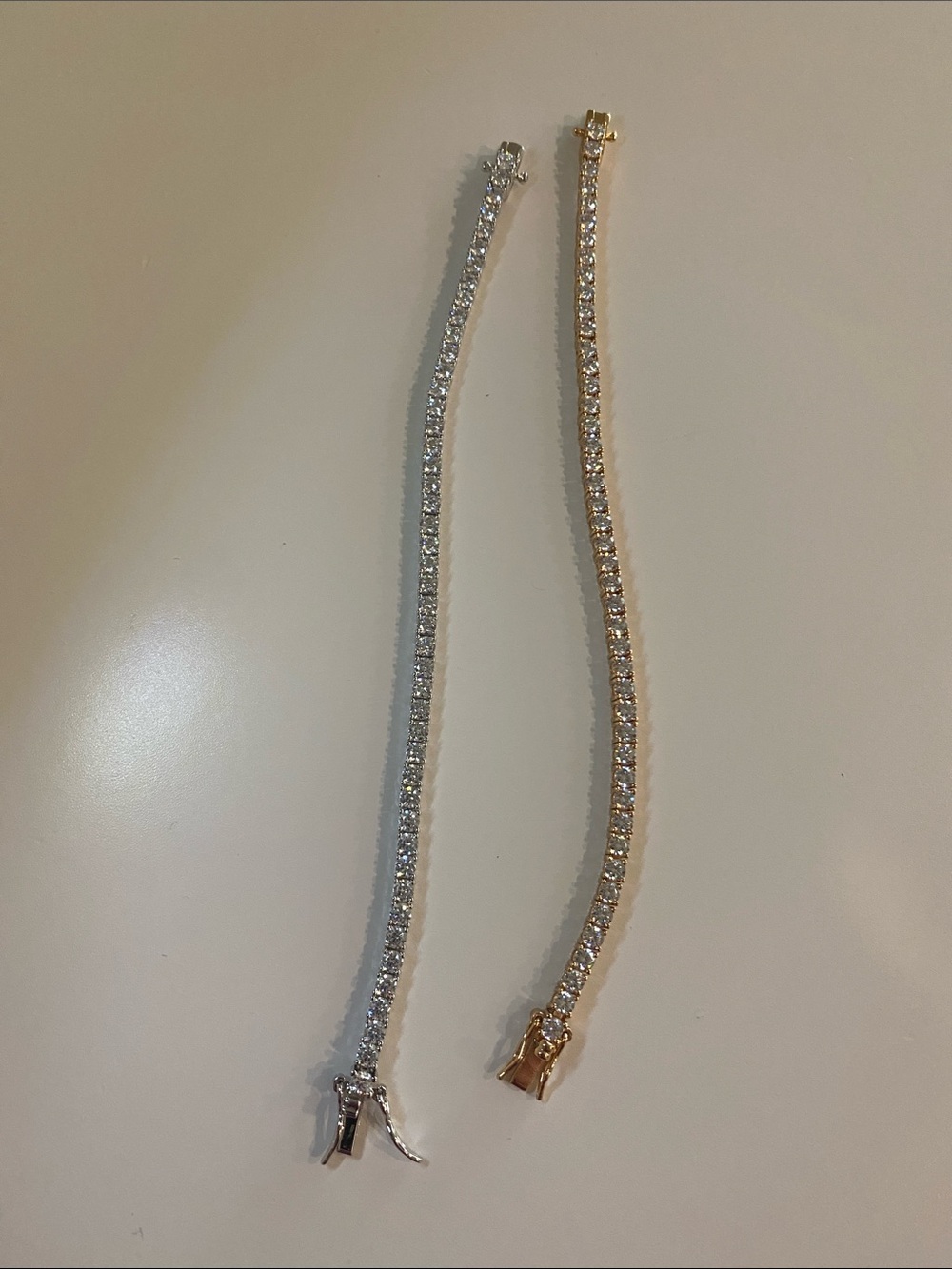 2 Classic Crystal Tennis Bracelet - Silver and Gold